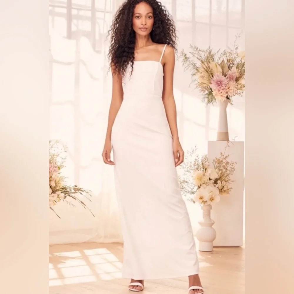 Lulus XS White Backless Column Gown Formal Evening Dress Made with Love USA